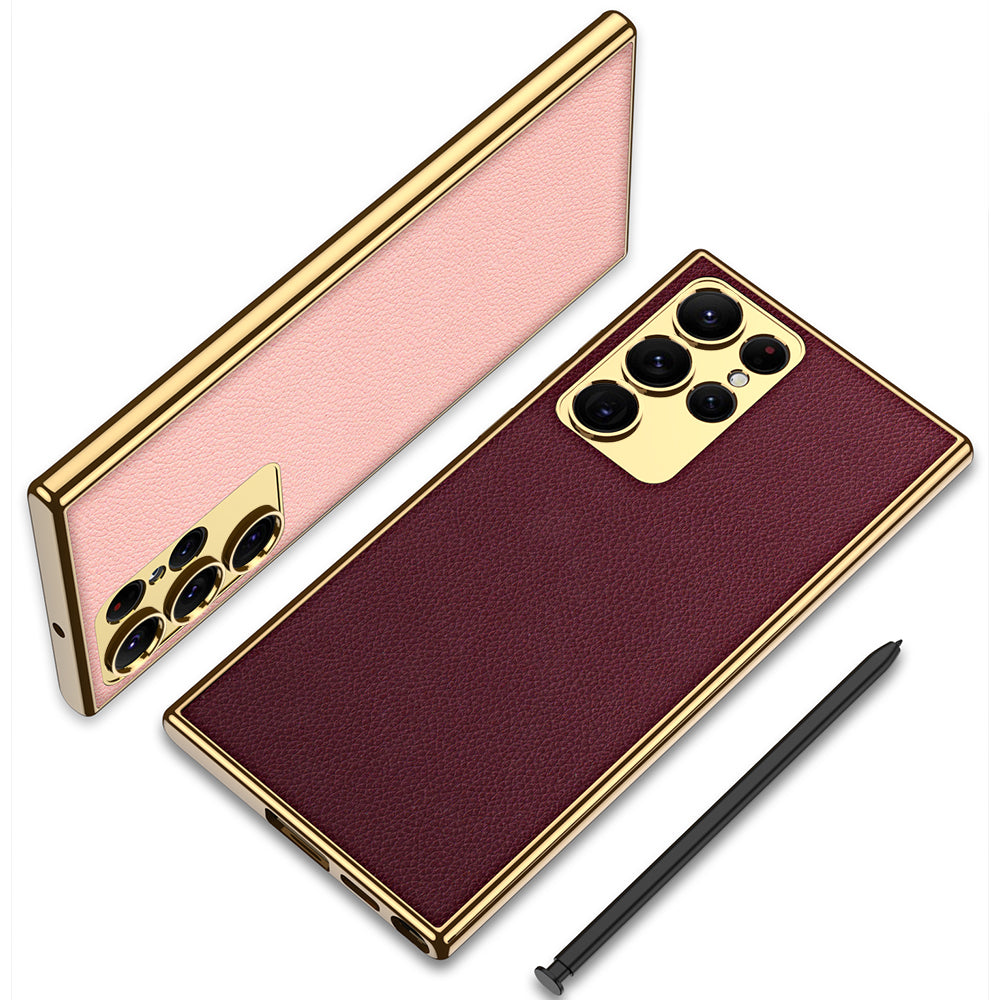 Electroplated Leather Case for Samsung Galaxy S23 Ultra With Kickstand