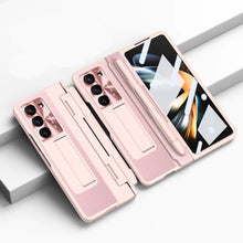 Charger l&#39;image dans la galerie, Plating Galaxy Z Fold5 Leather Case with Front Screen Protector &amp; Flat Hinge &amp; Pen Slot With Stylus
