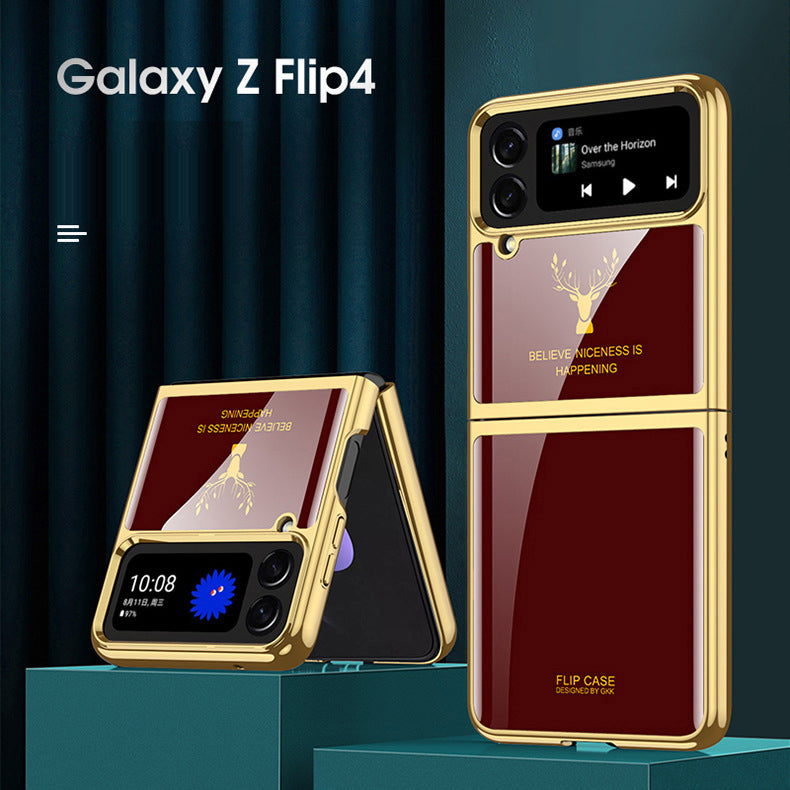 Luxury Electroplating Deer Glass Case For Samsung Galaxy Z Flip4 5G