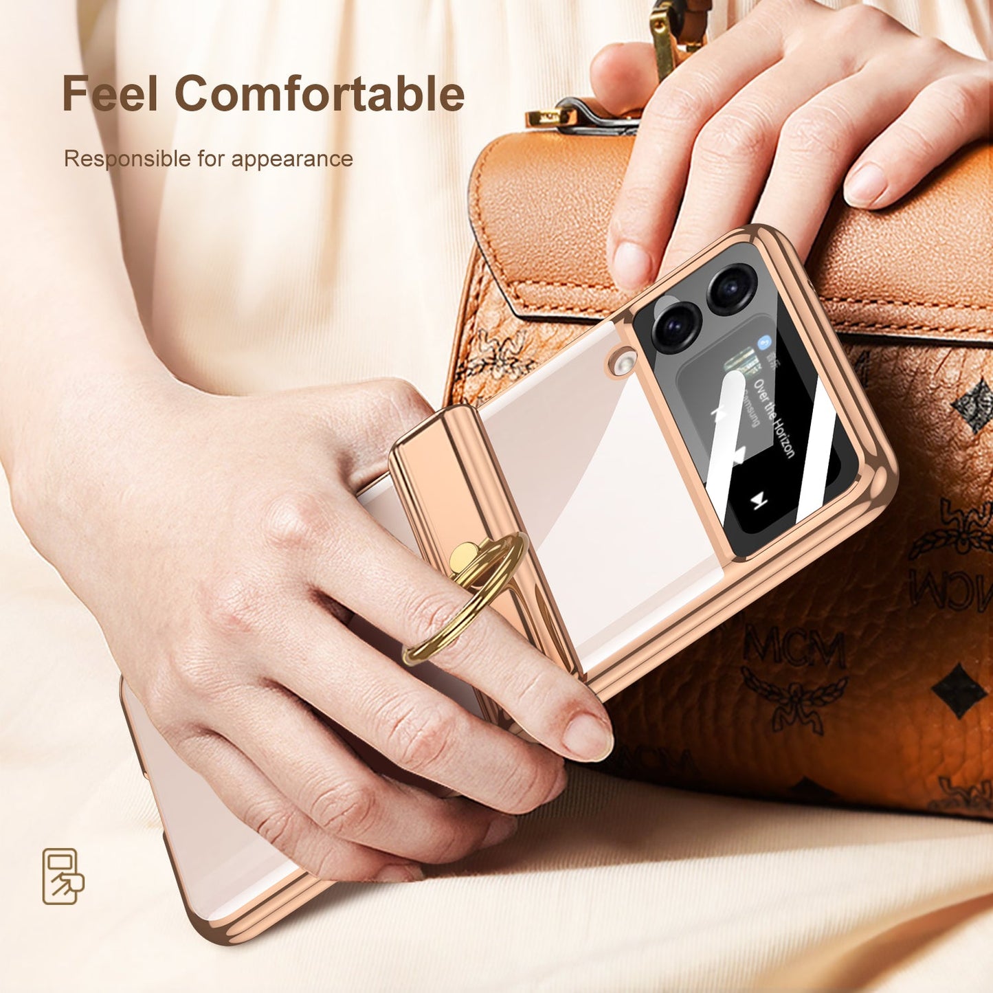 Magnetic Hinge Protect Electroplated Case For Galaxy Z Flip4 5G With Ring Standard