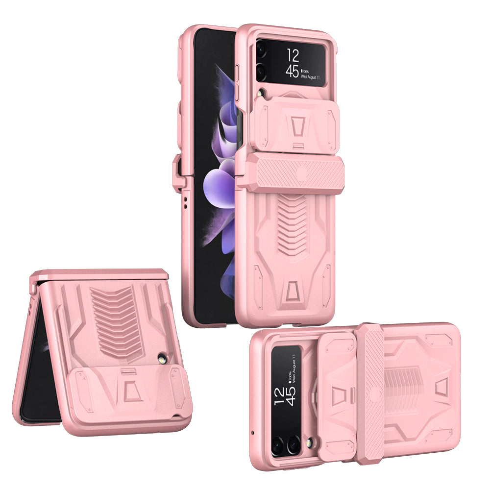 Magnetic Hinge Hard Armor Case For Samsung Galaxy Z Flip4 5G With Slide Lens Cover