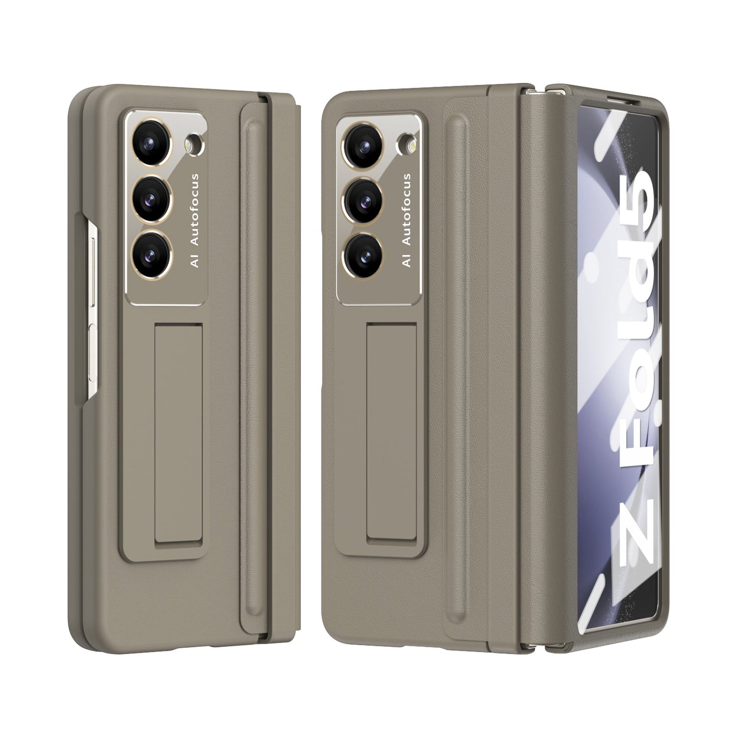 Leather Hinge Protector Samsung  Galaxy Z Fold5 Case With Self-tempered Glass Film