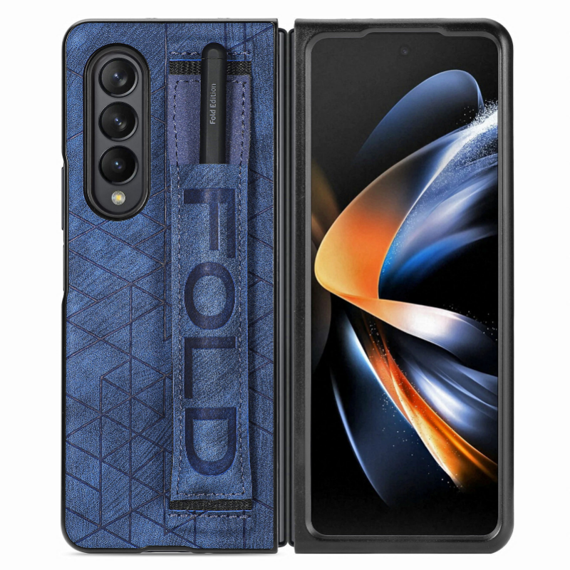 Folding Leather Samsung Galaxy Z Fold4 5G Case with Waistband and S Pen Slot