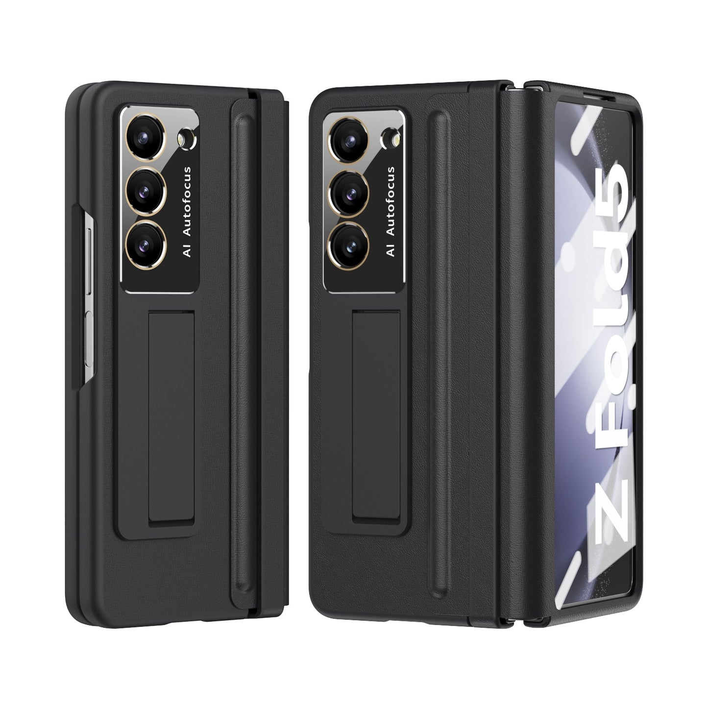 Leather Hinge Protector Samsung  Galaxy Z Fold5 Case With Self-tempered Glass Film