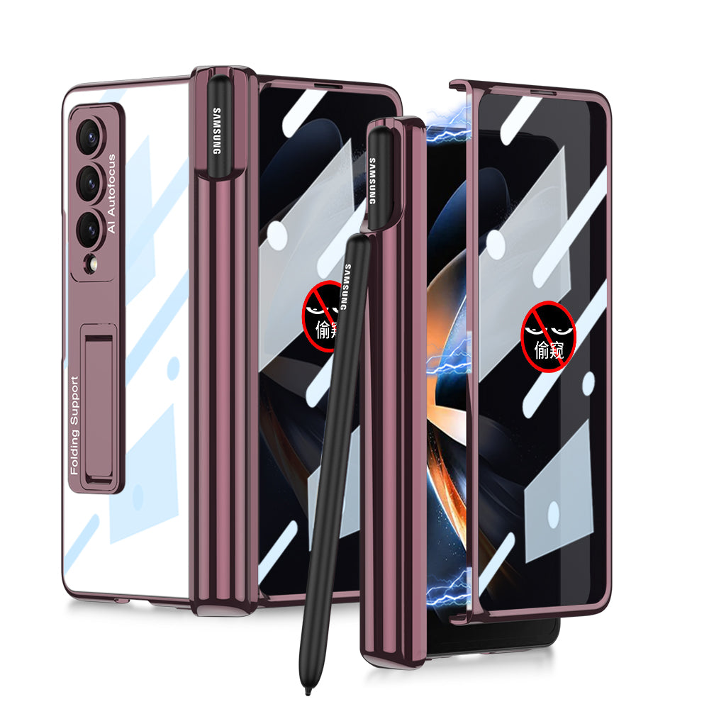 Galaxy Z Fold4 Magnetic Pen Holder Folding Bracket Shell Case With Film Integration And Folding Support