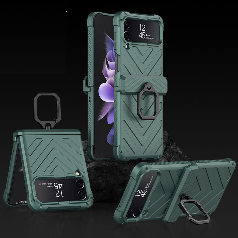 Magnetic Shockproof Armor Case For Galaxy Z Flip4 5G With Slide Lens Cover Support Wirless Charging