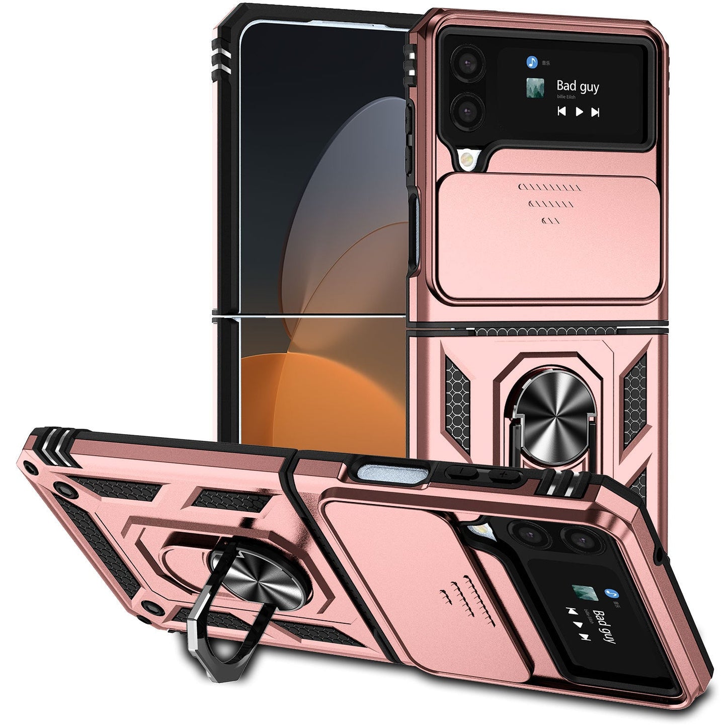 Samsung Galaxy Z Flip4 Heavy Duty Shockproof Cam Shield Armor Case with Kickstand Ring Holder