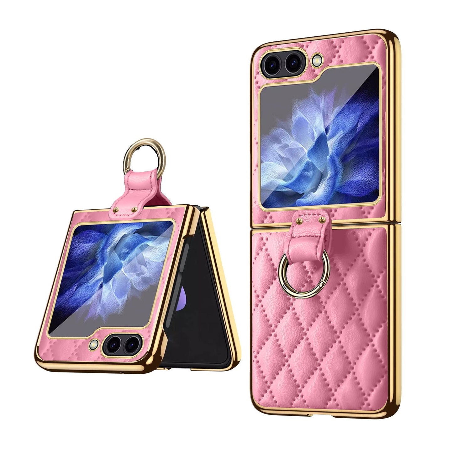 Luxury Leather Samsung Z Flip5 Case With Front Film and Ring