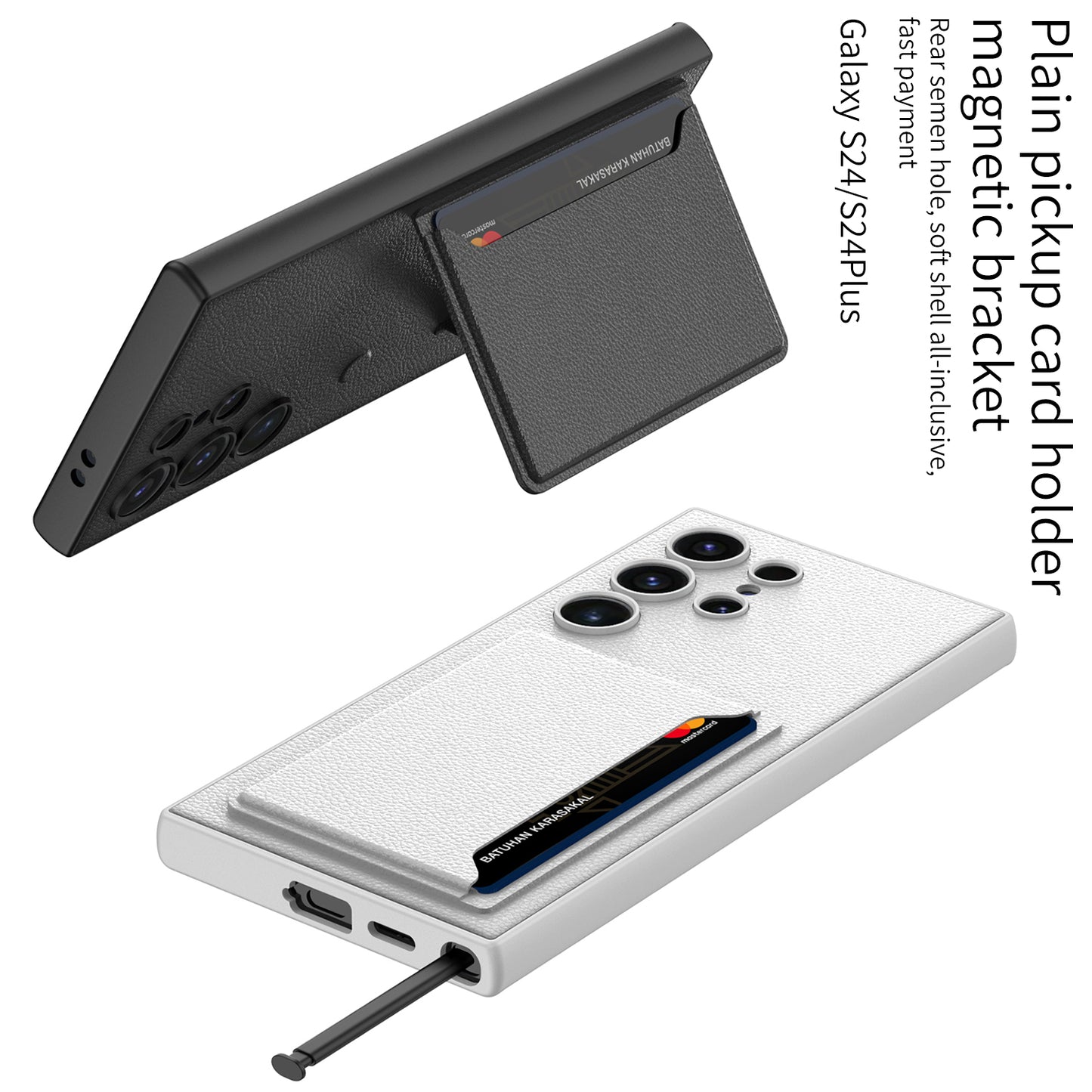 Plain Pickup Card Holder Magnetic Case For Samsung S24U S24Plus S24