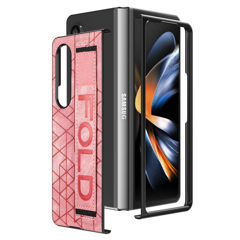 Folding Leather Samsung Galaxy Z Fold4 5G Case with Waistband and S Pen Slot