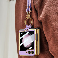 Charger l&#39;image dans la galerie, Luxury Leather Samsung Z Filp5 Phone Case With Crossbody Rope
