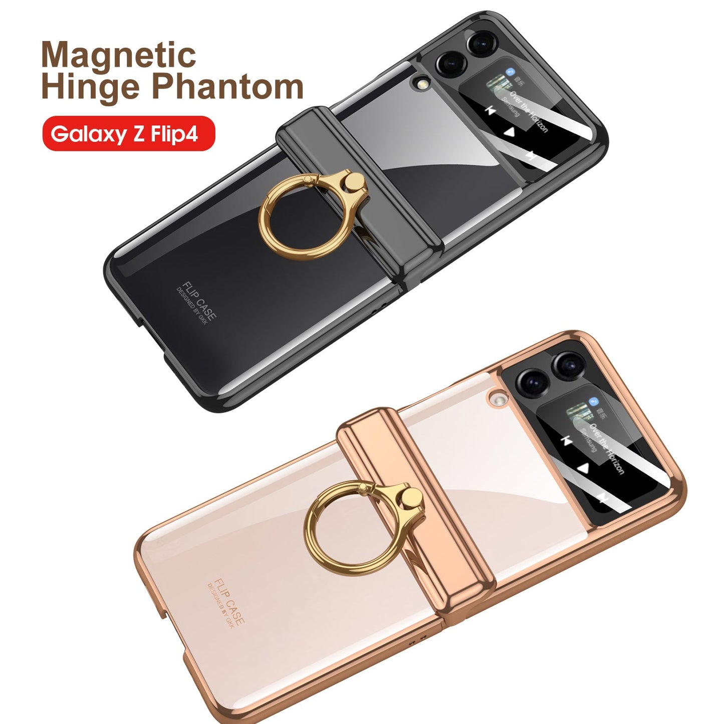 Magnetic Hinge Protect Electroplated Case For Galaxy Z Flip4 5G With Ring Standard