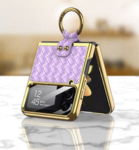 Load image into Gallery viewer, Leather Samsung Galaxy Z Flip4 5G Case With Back Screen Protector And Ring Holder
