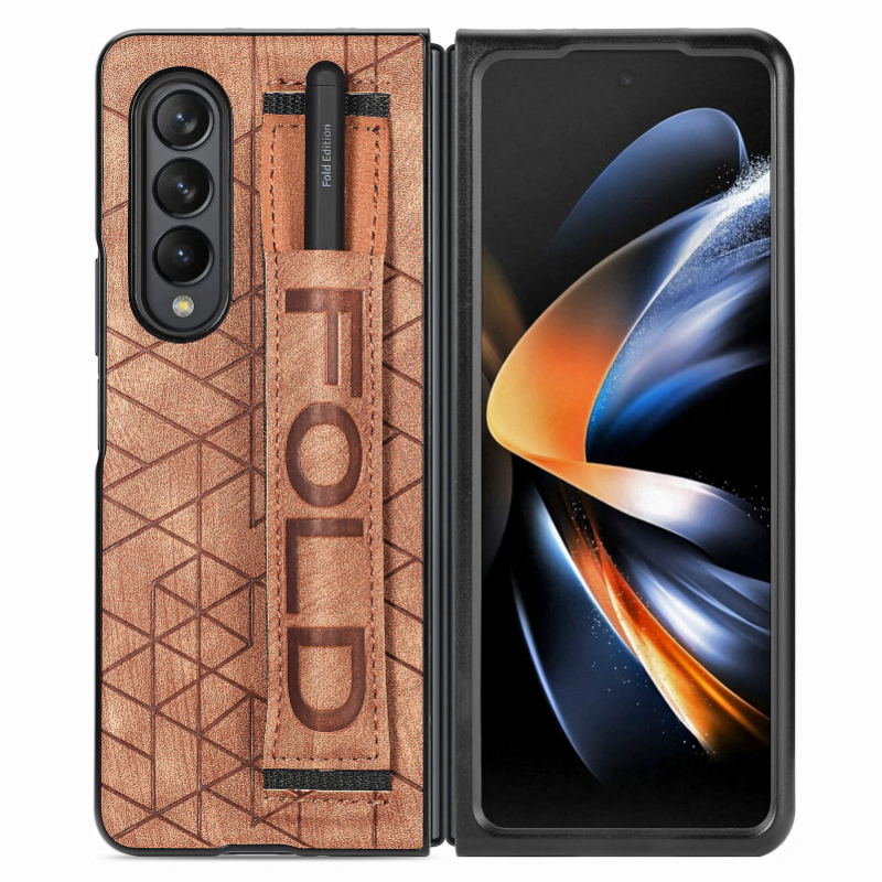 Folding Leather Samsung Galaxy Z Fold4 5G Case with Waistband and S Pen Slot