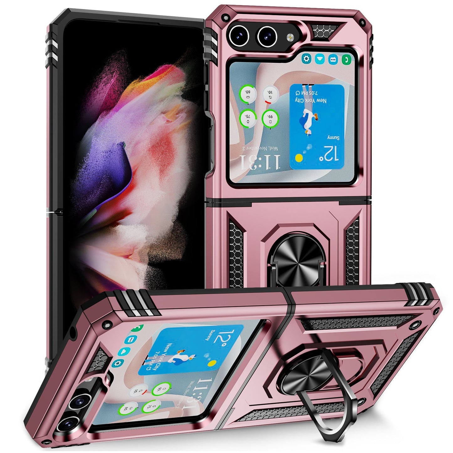 Samsung Galaxy Z Flip5 Armor Heavy Duty Military Grade Protection Case Built-in 360° Rotate Ring Stand