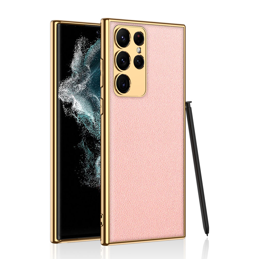 Electroplated Leather Case for Samsung Galaxy S23 Ultra With Kickstand