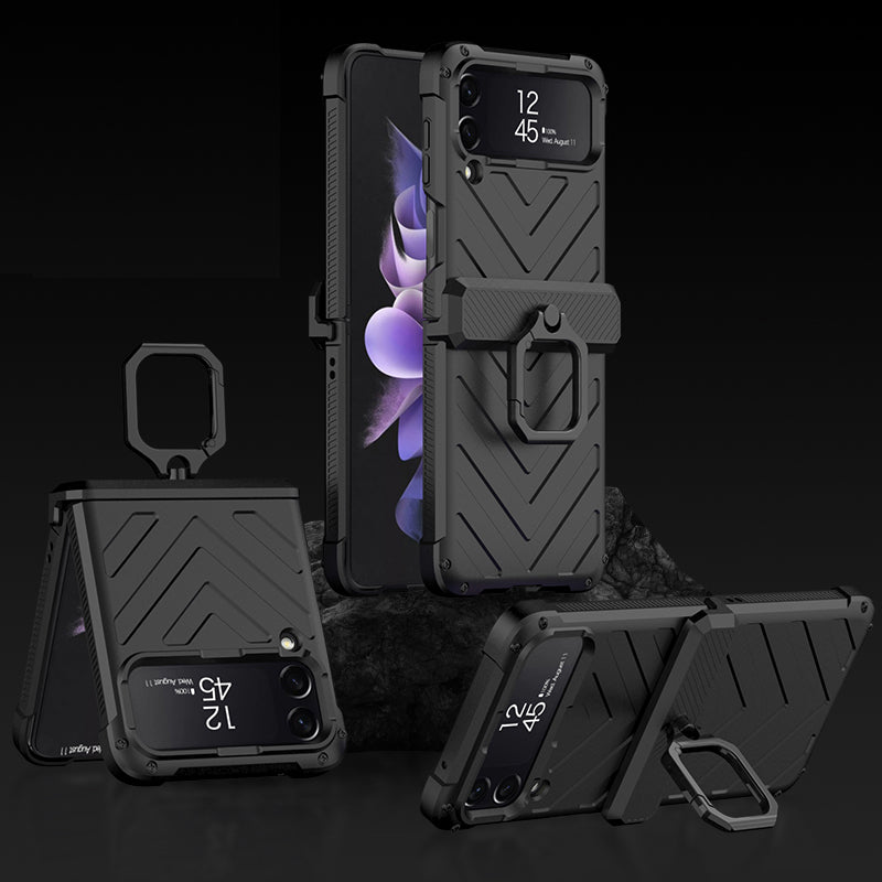 Magnetic Shockproof Armor Case For Galaxy Z Flip4 5G With Slide Lens Cover Support Wirless Charging