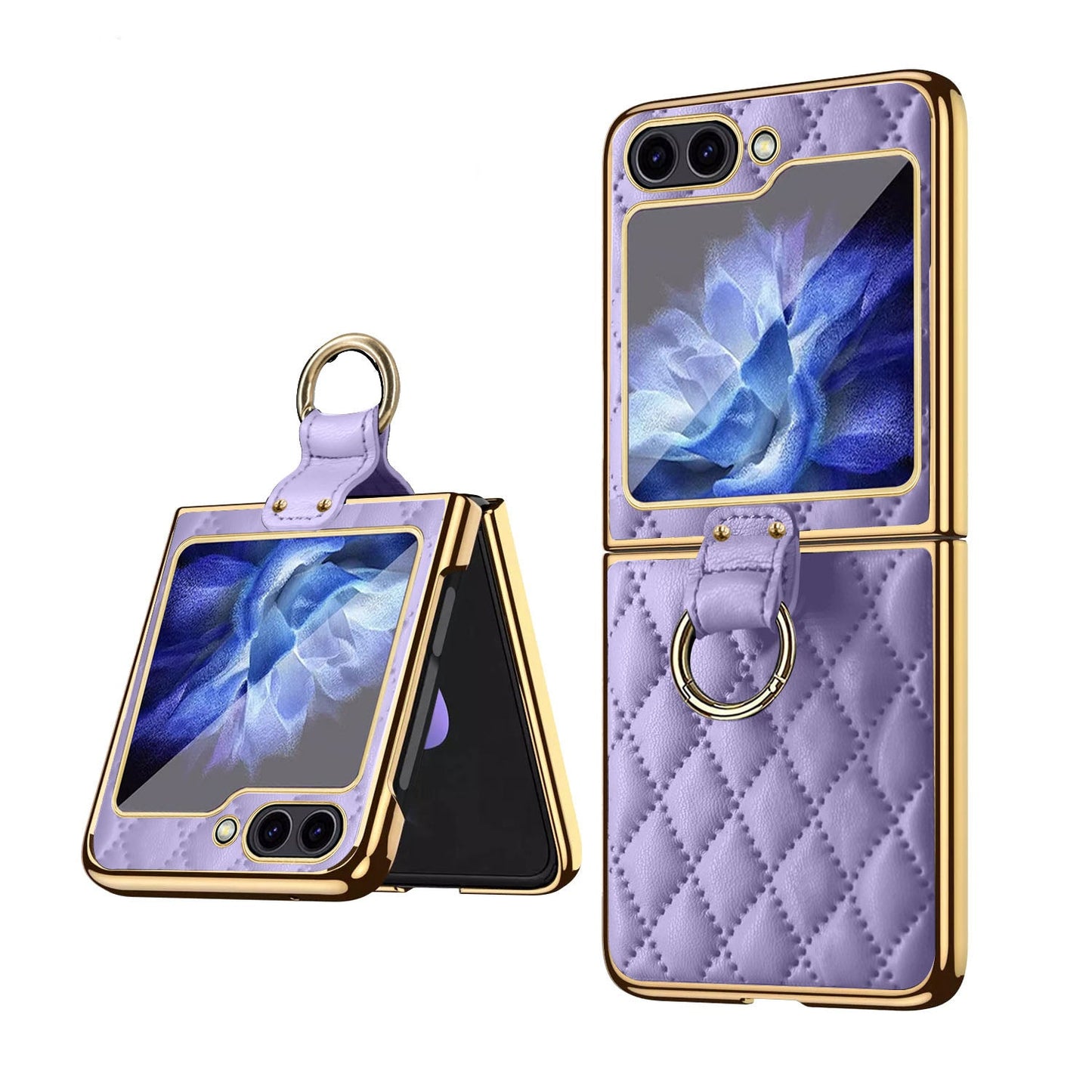 Luxury Leather Samsung Z Flip5 Case With Front Film and Ring