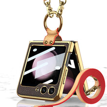 Lade das Bild in den Galerie-Viewer, Luxury Leather Samsung Z Filp5 Phone Case With Crossbody Rope
