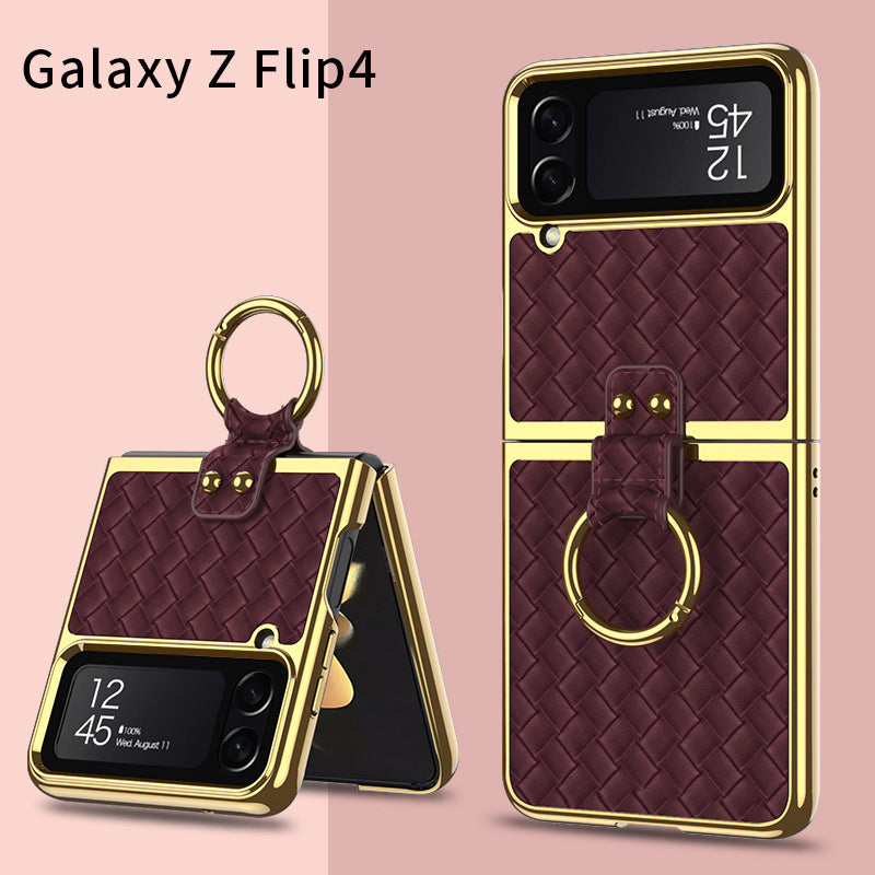 Leather Samsung Galaxy Z Flip4 5G Case With Back Screen Protector And Ring Holder
