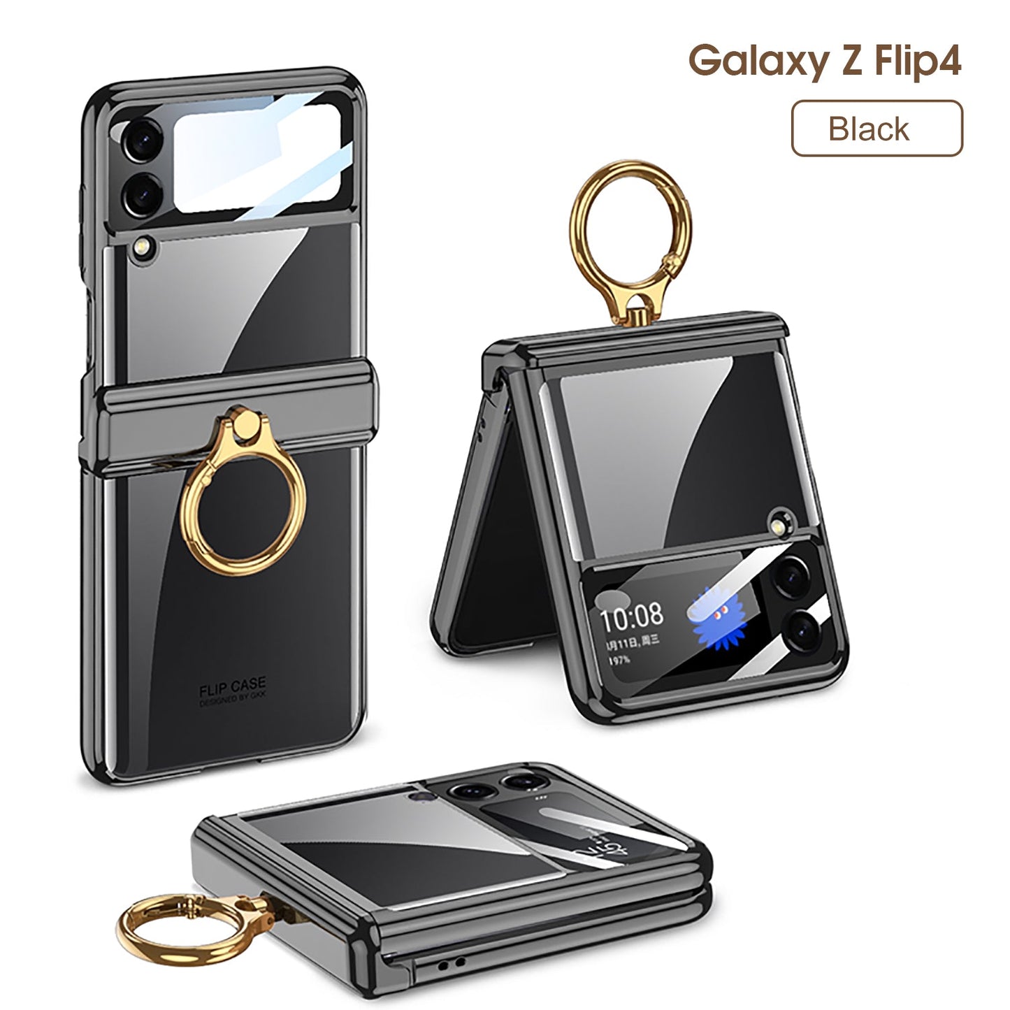 Magnetic Hinge Protect Electroplated Case For Galaxy Z Flip4 5G With Ring Standard