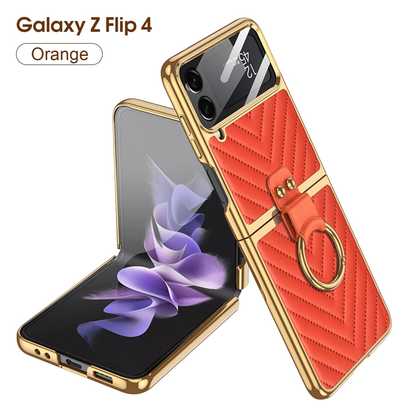 Luxury Electroplated Soft Case For Galaxy Z Flip4 5G With Back Glass And Ring Holder Standard