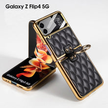 Carregar imagem no visualizador da galeria, Luxury Leather Samsung Galaxy Z Flip4 5G Case Electroplating Diamond Protective Cover
