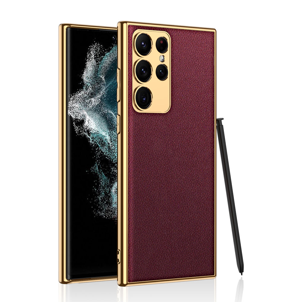 Electroplated Leather Case for Samsung Galaxy S23 Ultra With Kickstand