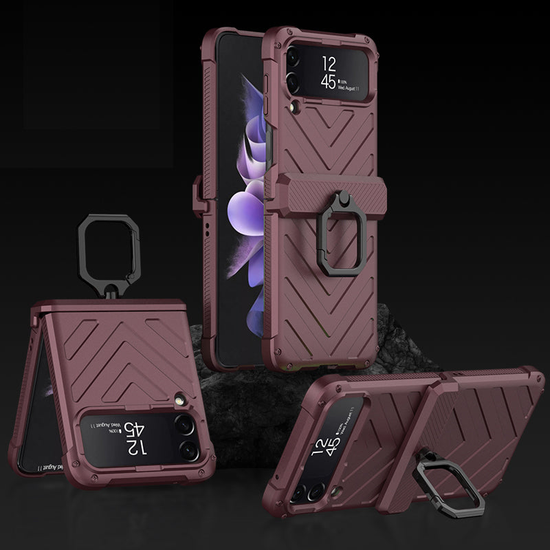 Magnetic Shockproof Armor Case For Galaxy Z Flip4 5G With Slide Lens Cover Support Wirless Charging