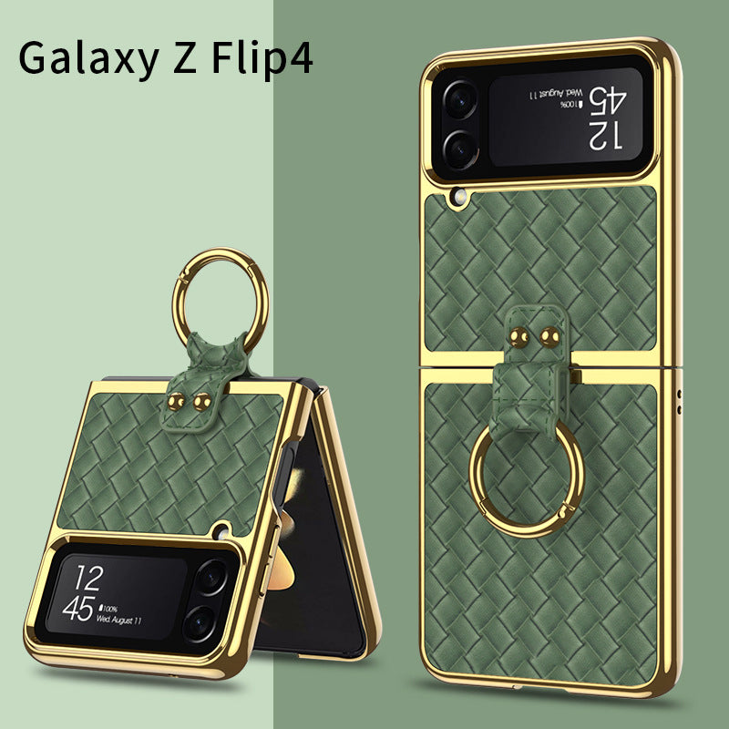 Leather Samsung Galaxy Z Flip4 5G Case With Back Screen Protector And Ring Holder