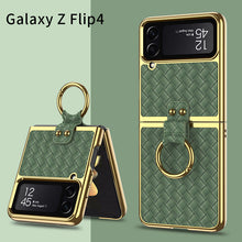 Load image into Gallery viewer, Leather Samsung Galaxy Z Flip4 5G Case With Back Screen Protector And Ring Holder
