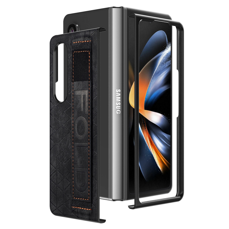 Folding Leather Samsung Galaxy Z Fold4 5G Case with Waistband and S Pen Slot