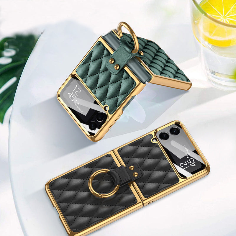 Luxury Leather Samsung Galaxy Z Flip4 5G Case Electroplating Diamond Protective Cover