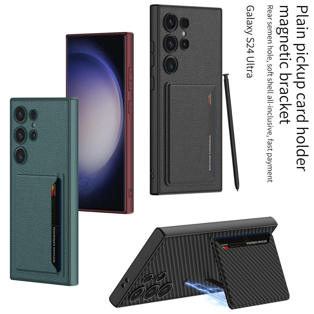 Plain Pickup Card Holder Magnetic Case For Samsung S24U S24Plus S24
