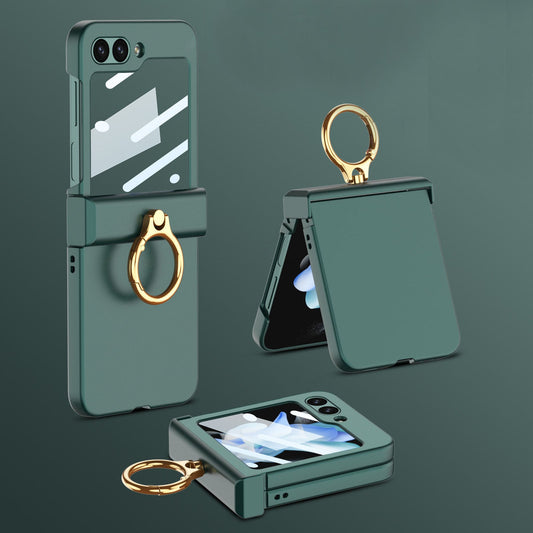 Luxury  Full-Protect  Hinge Case for Samsung Galaxy Z Flip5 With Front Film & Ring