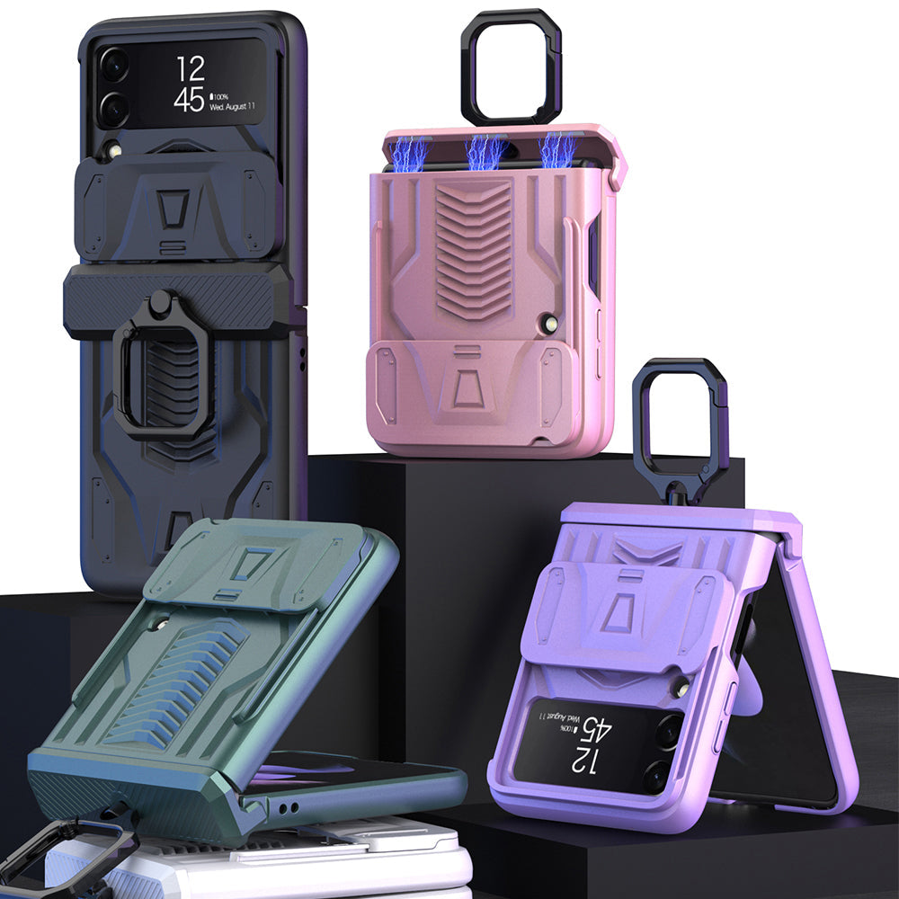 Magnetic Shockproof Armor Case For Galaxy Z Flip4 5G With Slide Lens Cover Support Wirless Charging