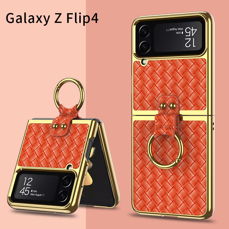 Leather Samsung Galaxy Z Flip4 5G Case With Back Screen Protector And Ring Holder