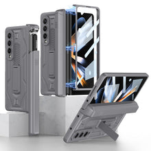 Cargar imagen en el visor de la galería, Magnetic Galaxy Z Fold4 5G Cover Folding Armor Case With Film &amp; Slide Pen Slot and Kickstand
