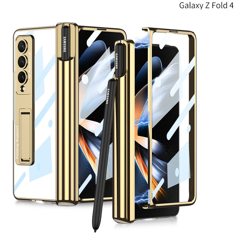 Galaxy Z Fold4 Magnetic Pen Holder Folding Bracket Shell Case With Film Integration And Folding Support