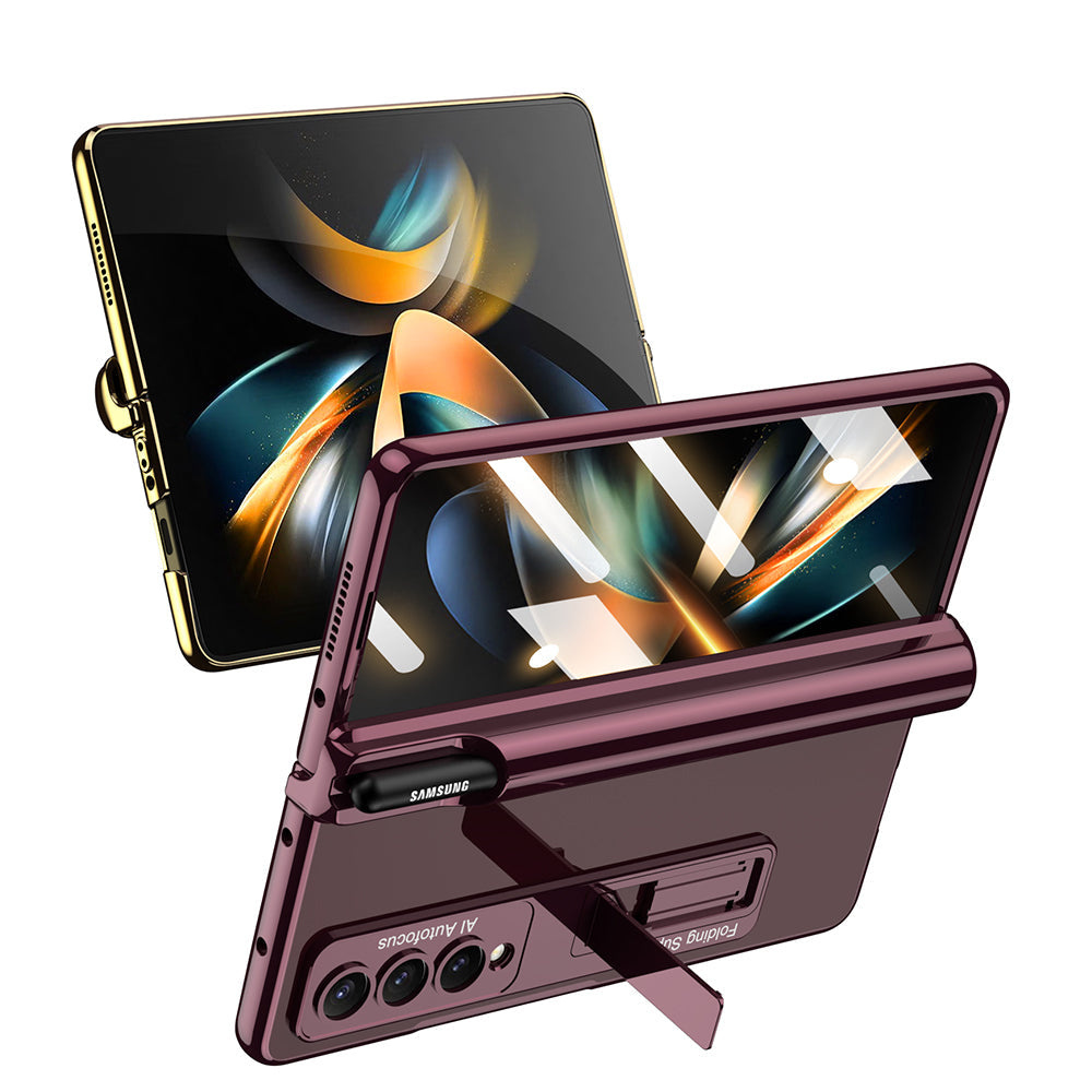 Galaxy Z Fold4 Magnetic Pen Holder Folding Bracket Shell Case With Film Integration And Folding Support