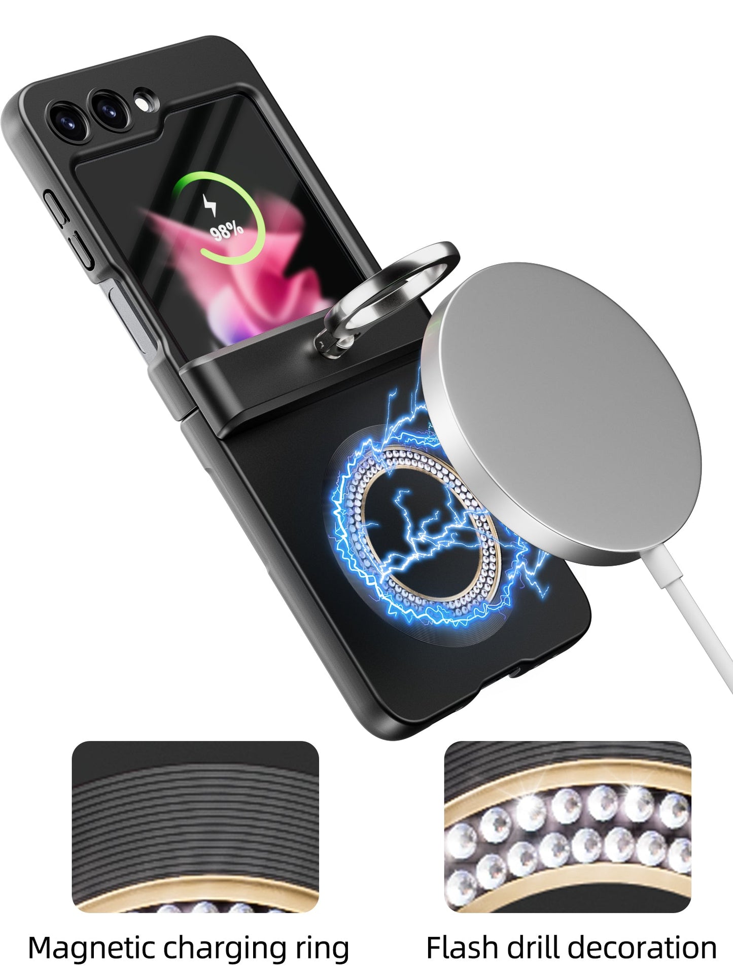 Anti-Fall Upgrade Hinge Full Protect Case with 360 Rotation Ring And Build-in Film