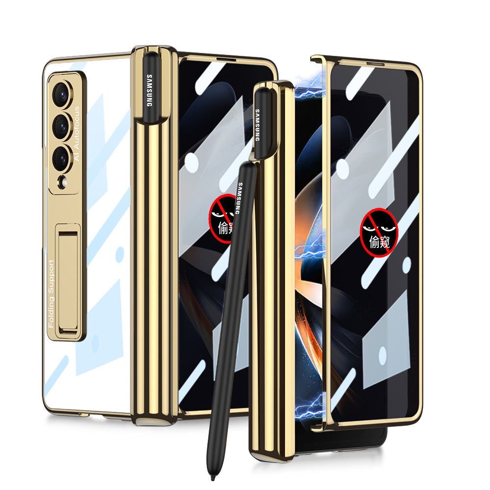 Galaxy Z Fold4 Magnetic Pen Holder Folding Bracket Shell Case With Film Integration And Folding Support