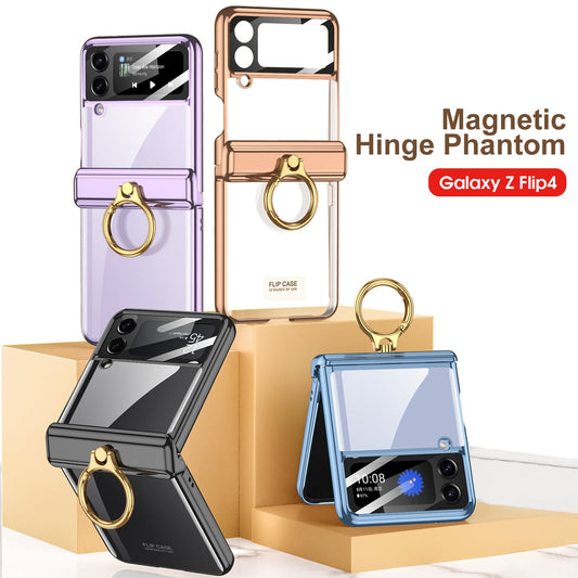 Magnetic Hinge Protect Electroplated Case For Galaxy Z Flip4 5G With Ring Standard