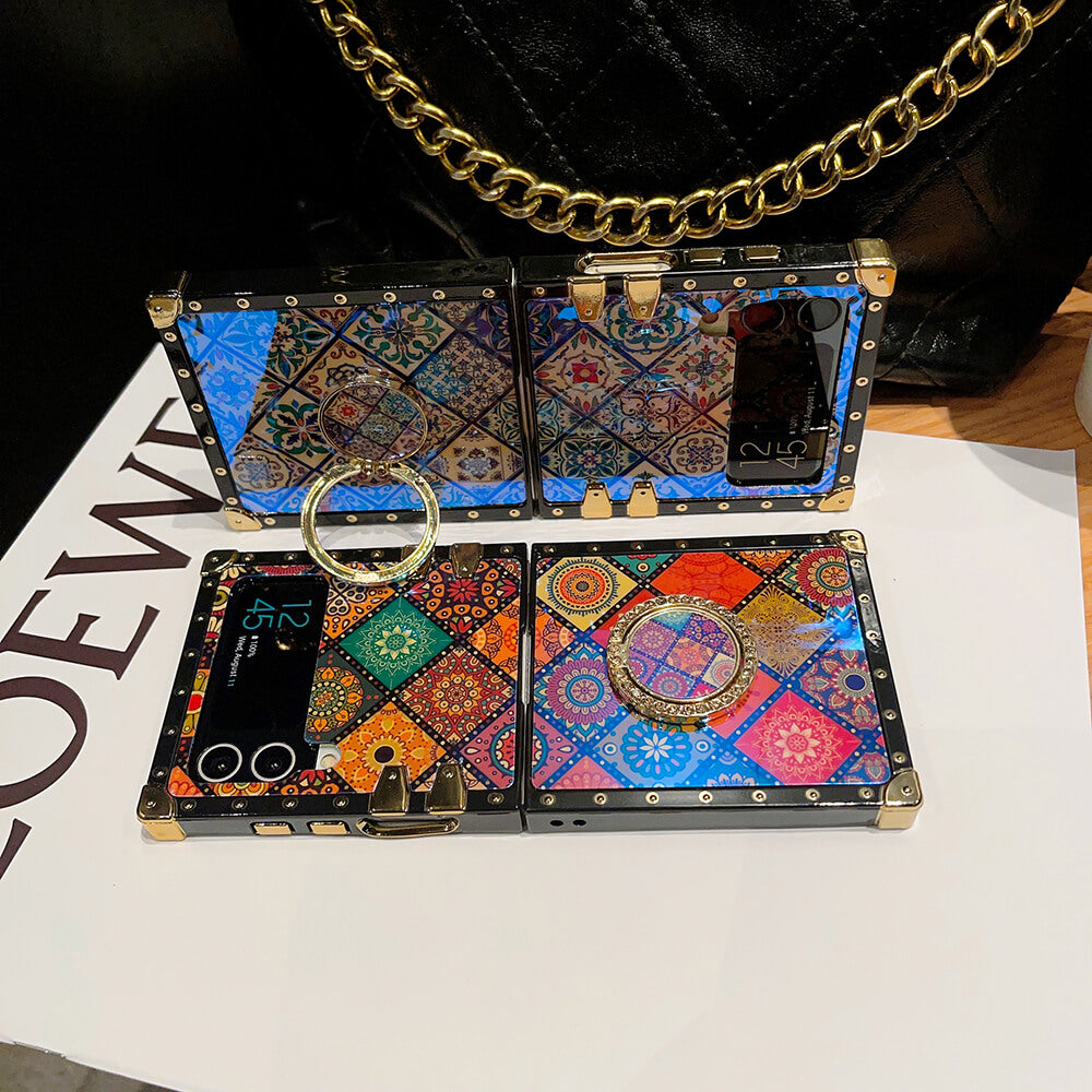 Retro Boho Style Ring Bohemian Case With Lanyard for Samsung Galaxy Z Flip3 Flip4 5G