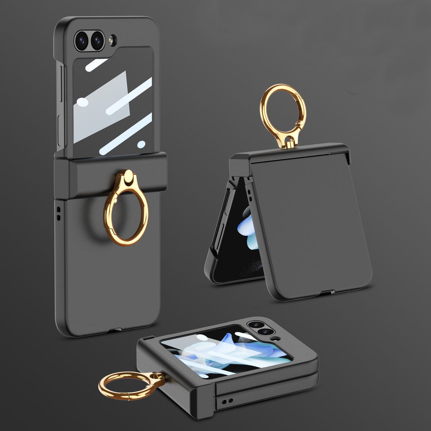 Luxury  Full-Protect  Hinge Case for Samsung Galaxy Z Flip5 With Front Film & Ring