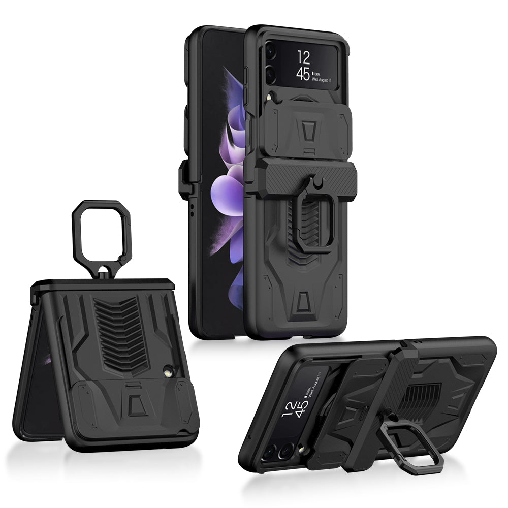Magnetic Shockproof Armor Case For Galaxy Z Flip4 5G With Slide Lens Cover Support Wirless Charging