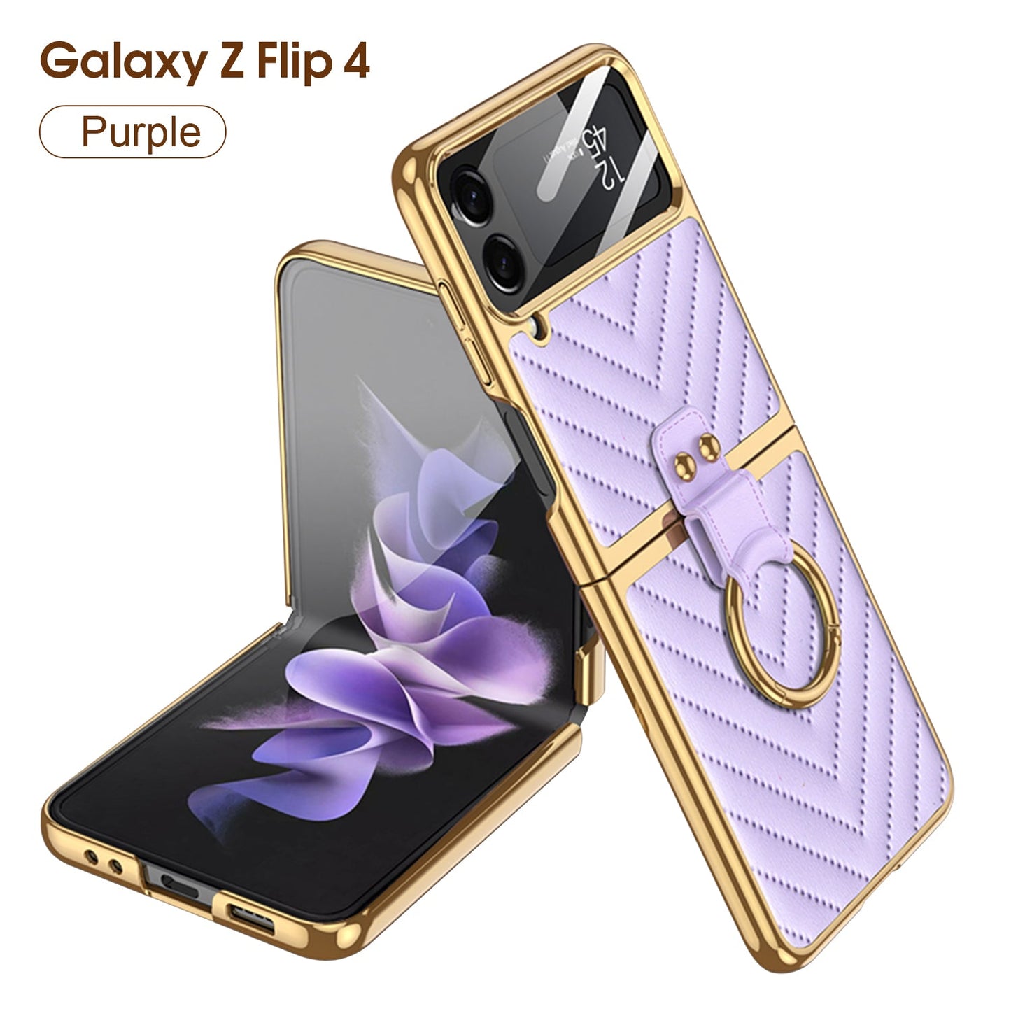 Luxury Electroplated Soft Case For Galaxy Z Flip4 5G With Back Glass And Ring Holder Standard