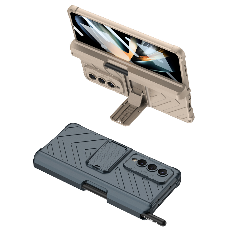Hardcore Armor Case For Samsung Galaxy Z Fold4 5G With Push Pen Case Kickstand And Film Protector