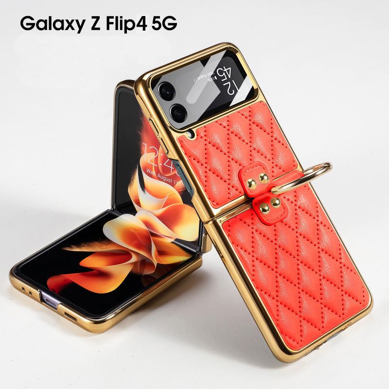 Luxury Leather Samsung Galaxy Z Flip4 5G Case Electroplating Diamond Protective Cover