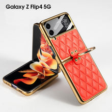 Load image into Gallery viewer, Luxury Leather Samsung Galaxy Z Flip4 5G Case Electroplating Diamond Protective Cover
